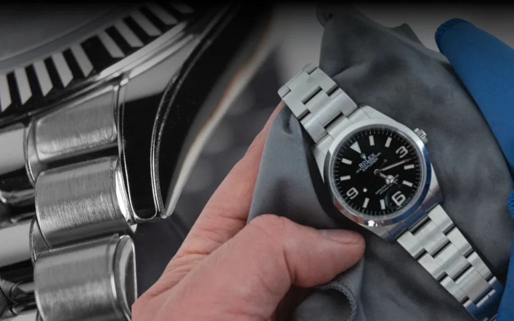 watch with protection film being gently wiped